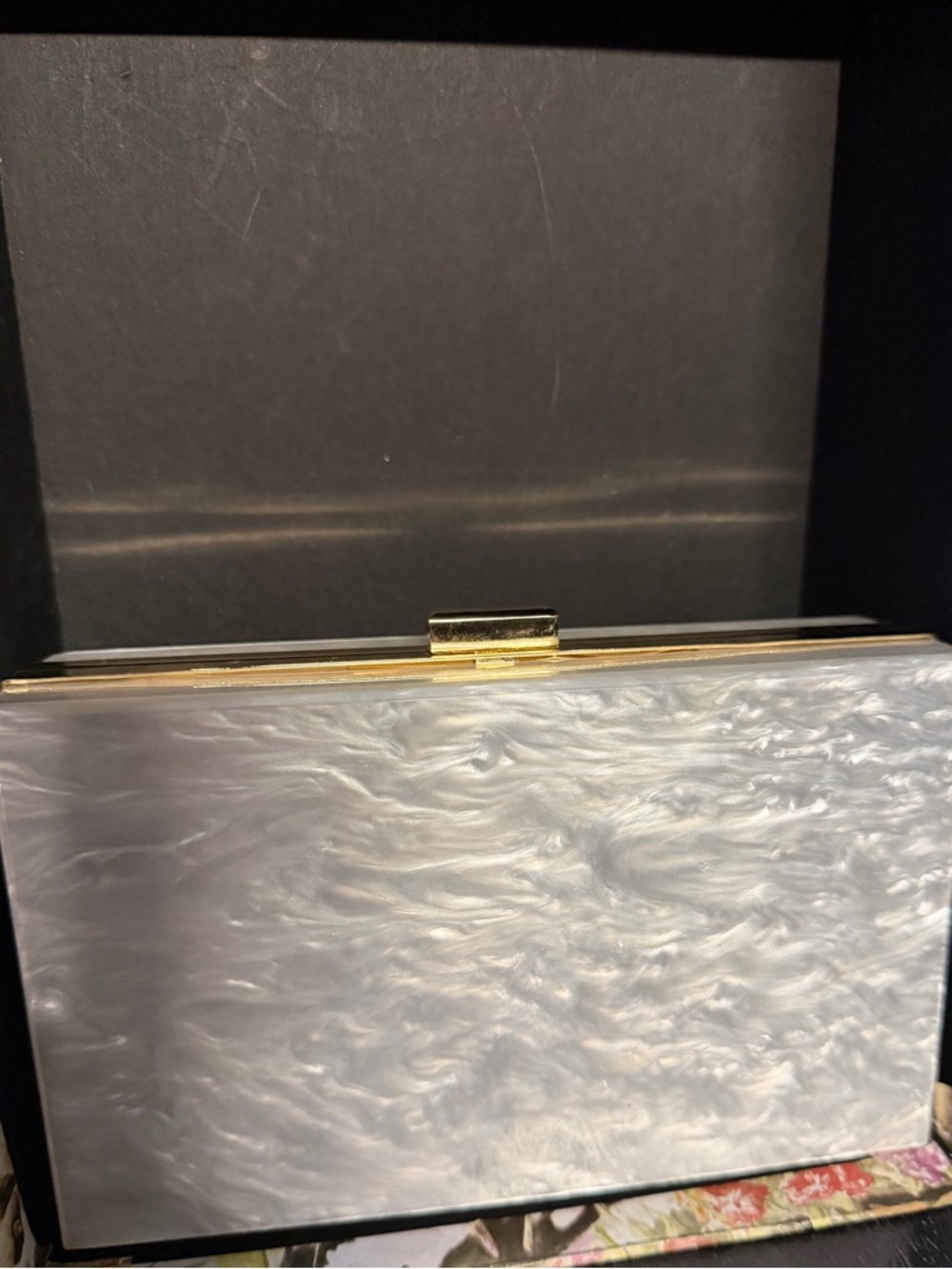 Rachel Zoe Mother-of-Pearl White Clutch with Gold Trim